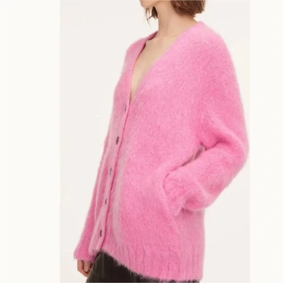 Rebecca Taylor Oversized Pink Brushed Finish Mohair Alpaca Cardigan Size M/L - Picture 2 of 8